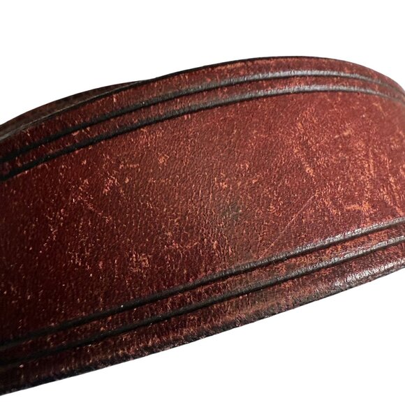 Vintage Koi Fish Engraved Leather Belt Men's 46.5" Red Gold-Tone Buckle Asian - Picture 5 of 10